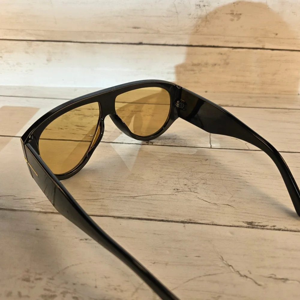 NEW Herjour Eyewear AR82262 Black Flat Top Aviator Sunglasses Yellow Tint Lens